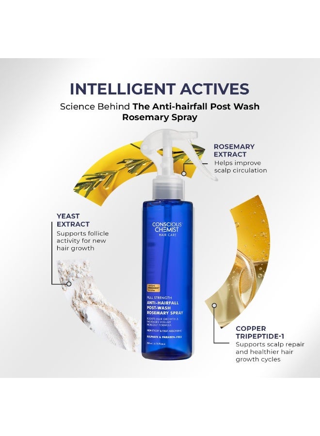 Conscious Chemist® Full Strength Anti-Hairfall Rosemary Spray | Post Wash Spray with Rosemary Extract, Yeast Extract & Copper Tripeptide-1 | Reduces Hairfall & Softens Strands | StrandBoost™️ Technology | For All Hair Types | Women & Men | 200ml - Image 3